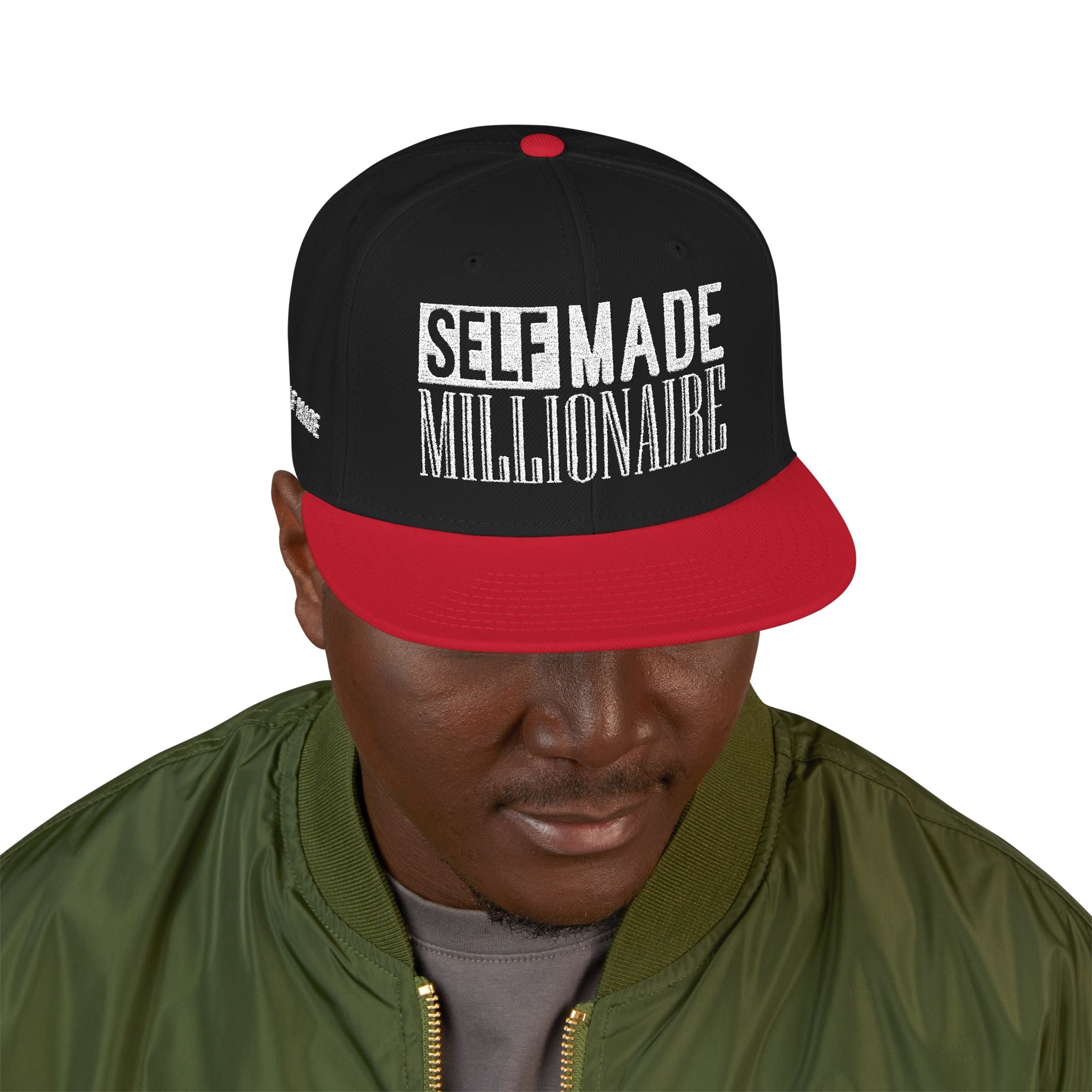 Distressed Self-Made Millionaire Embroidered Snapback Hat