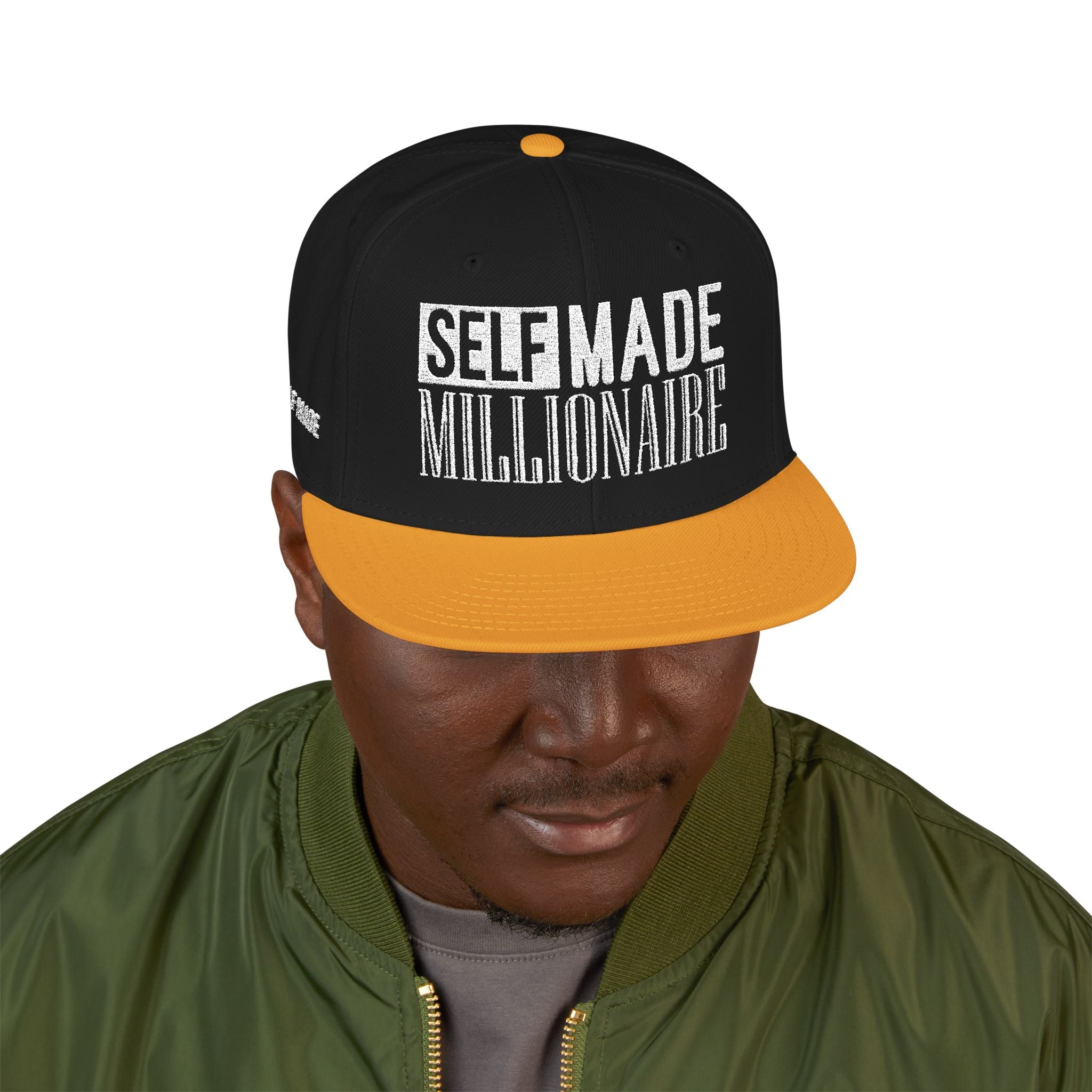 Distressed Self-Made Millionaire Embroidered Snapback Hat