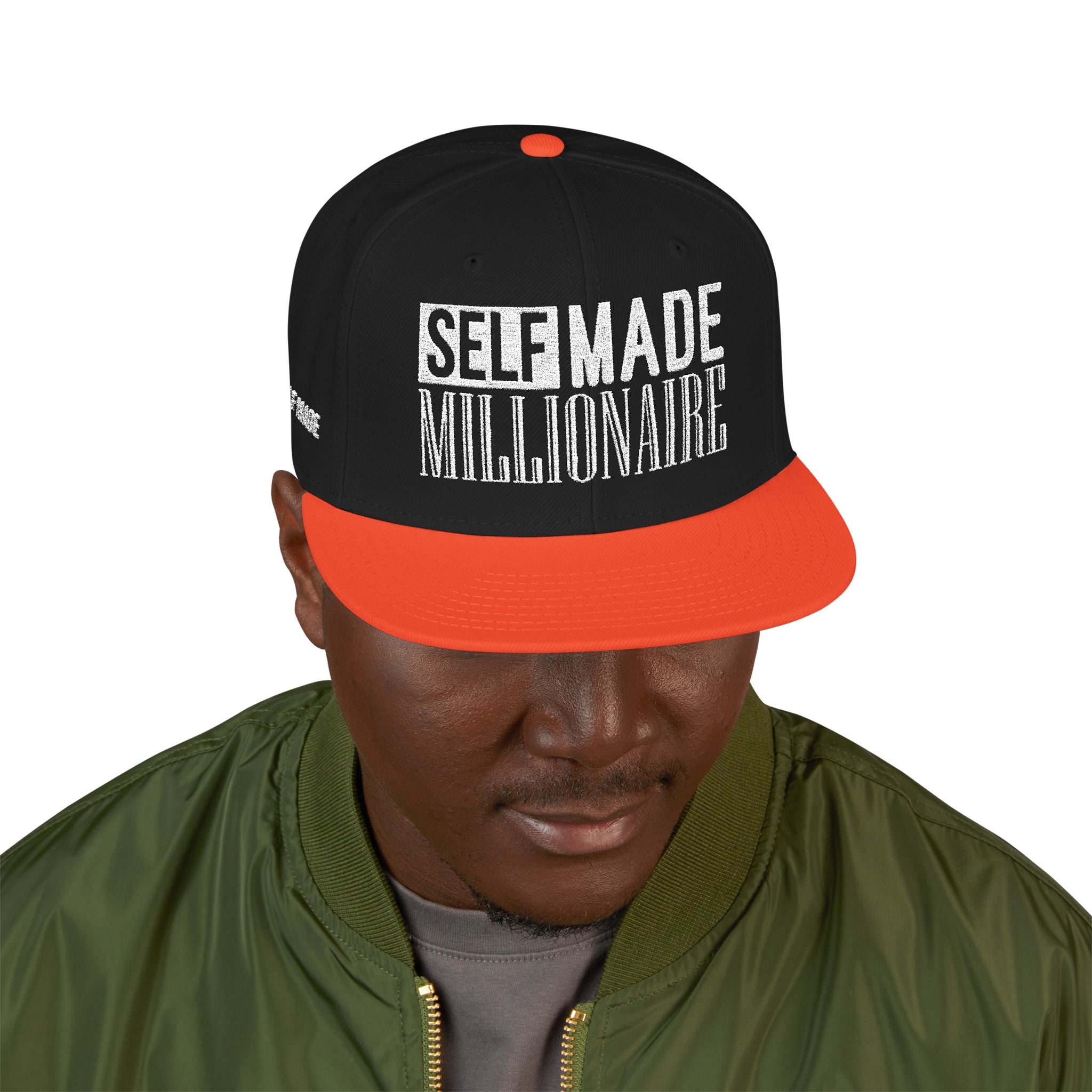Distressed Self-Made Millionaire Embroidered Snapback Hat