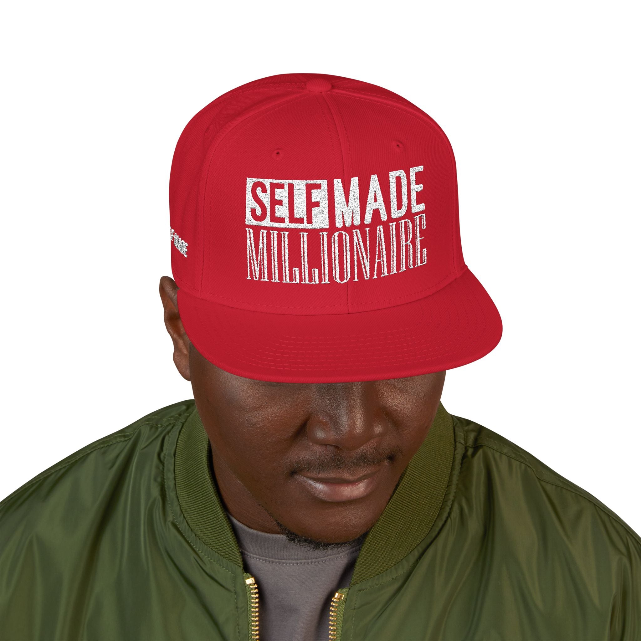 Distressed Self-Made Millionaire Embroidered Snapback Hat