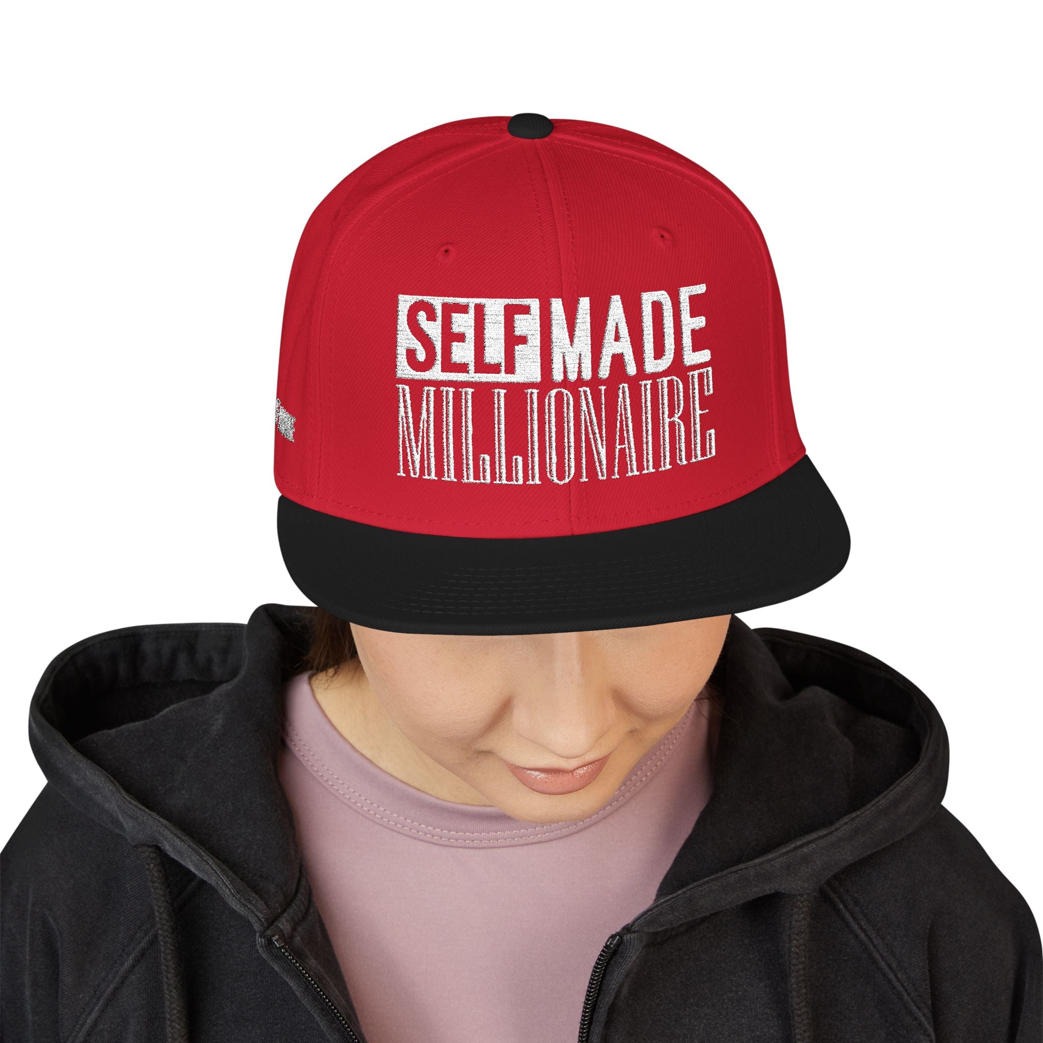 Distressed Self-Made Millionaire Embroidered Snapback Hat
