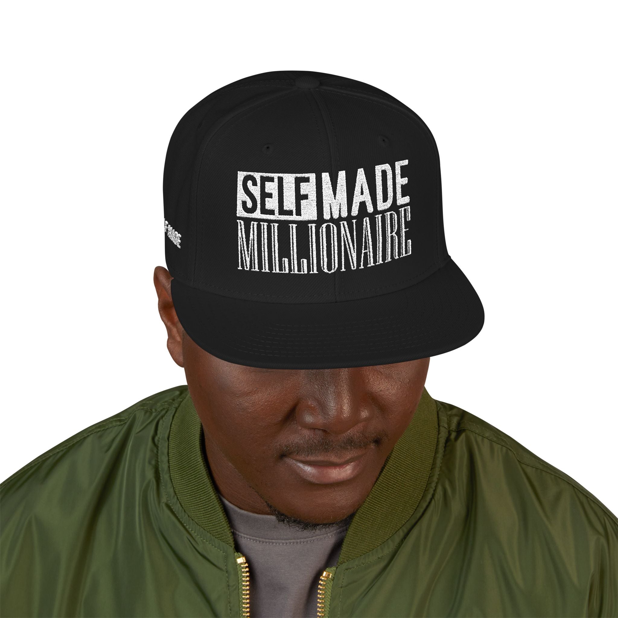 Distressed Self-Made Millionaire Embroidered Snapback Hat