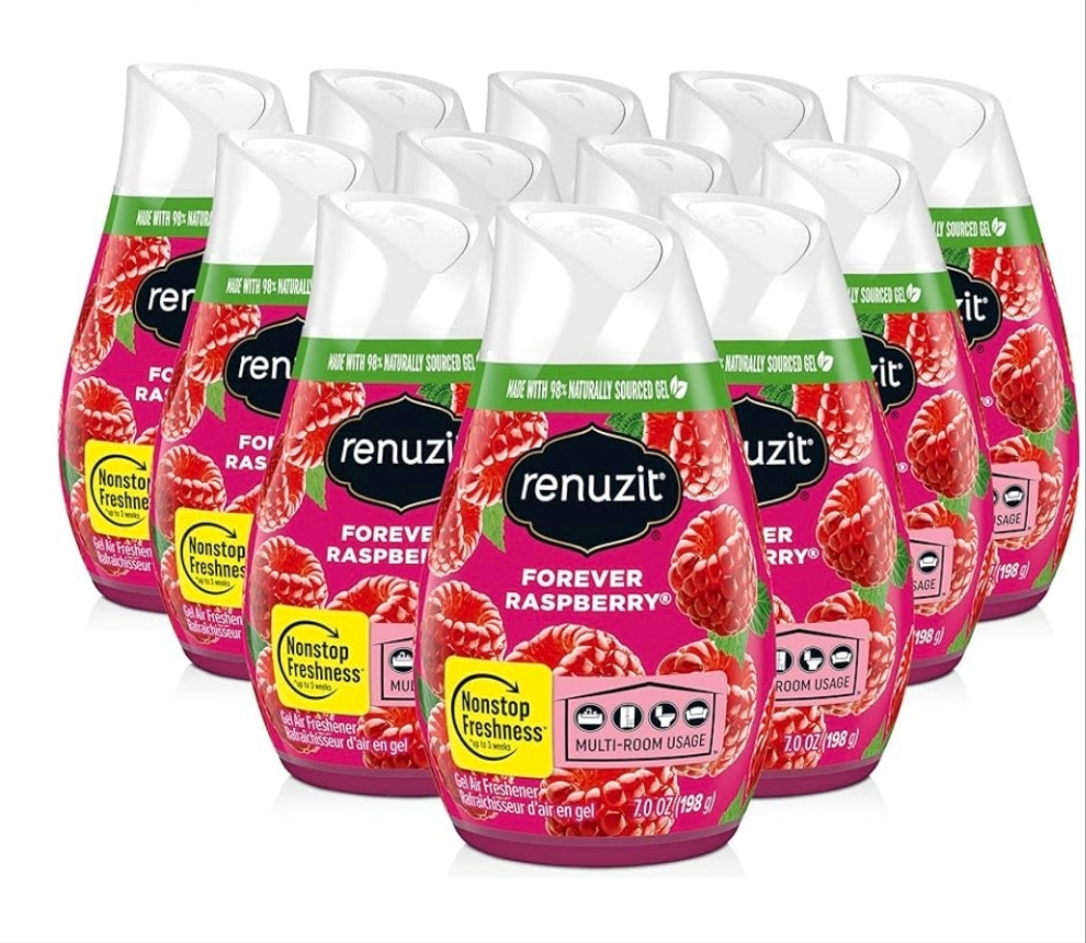 Renuzit Adjustable Solid Gel Air Freshener Cone, Forever Raspberry, Nonstop Freshness, 7 Ounces, 12 Cone