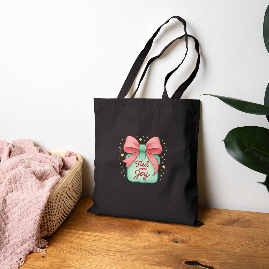 Filled With Joy tote bag | bow mason jar illustration, holiday spring motif