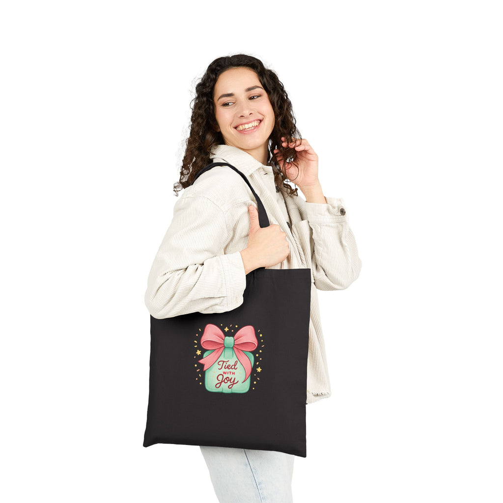 Filled With Joy tote bag | bow mason jar illustration, holiday spring motif