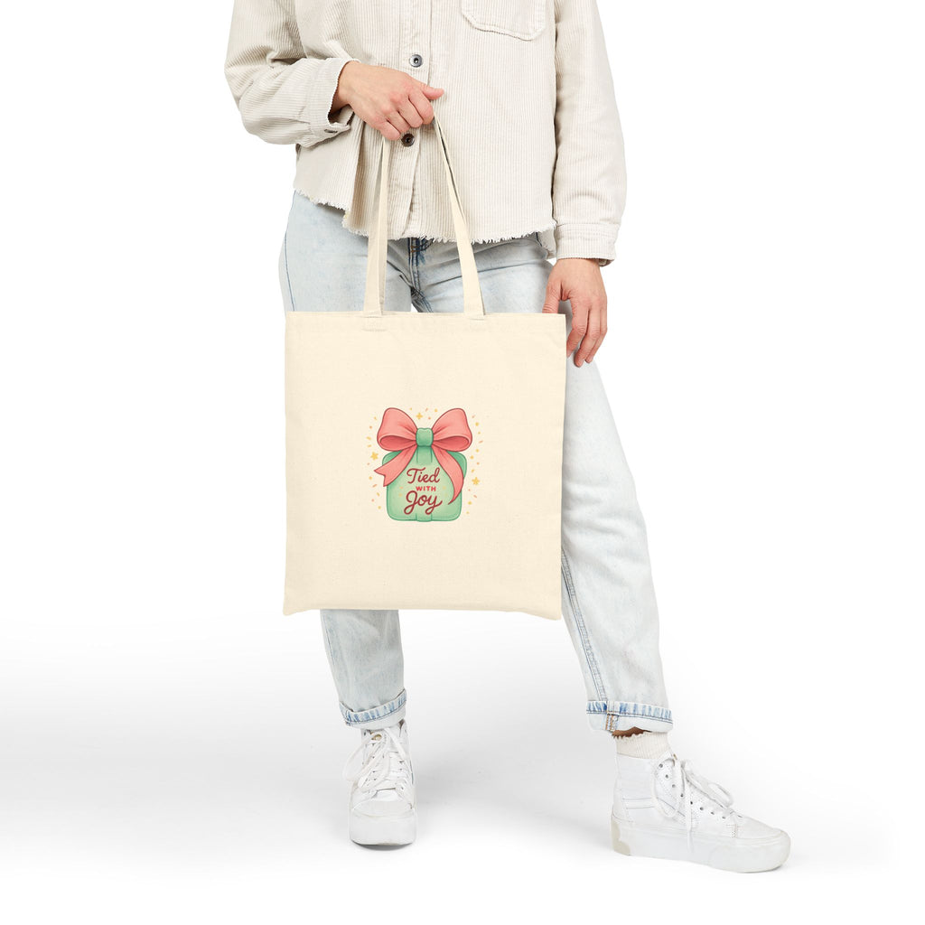 Filled With Joy tote bag | bow mason jar illustration, holiday spring motif