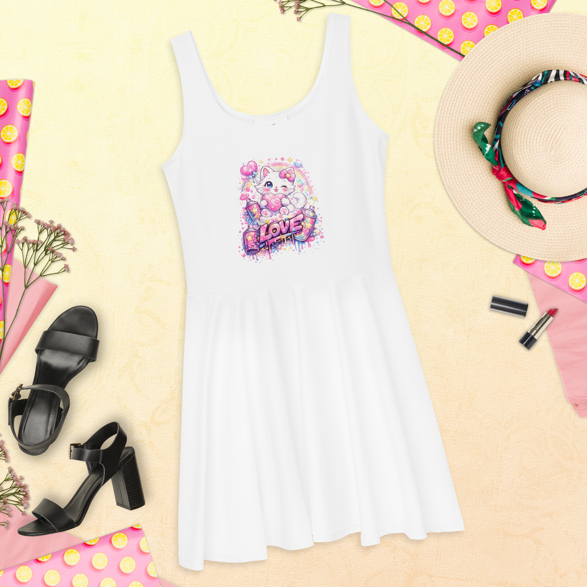 Sleeveless Skater Dress - Flared Mid-Thigh Skirt