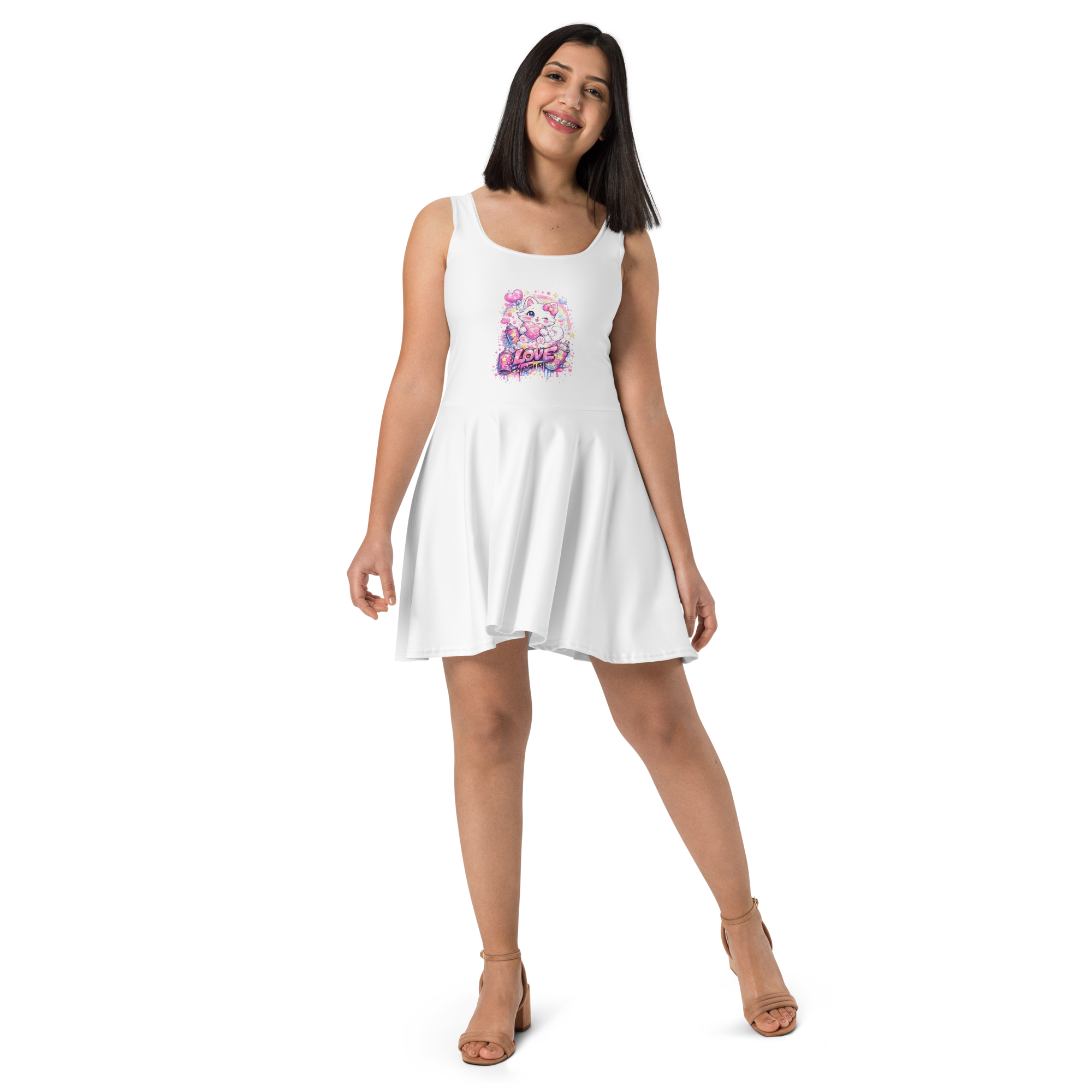 Sleeveless Skater Dress - Flared Mid-Thigh Skirt