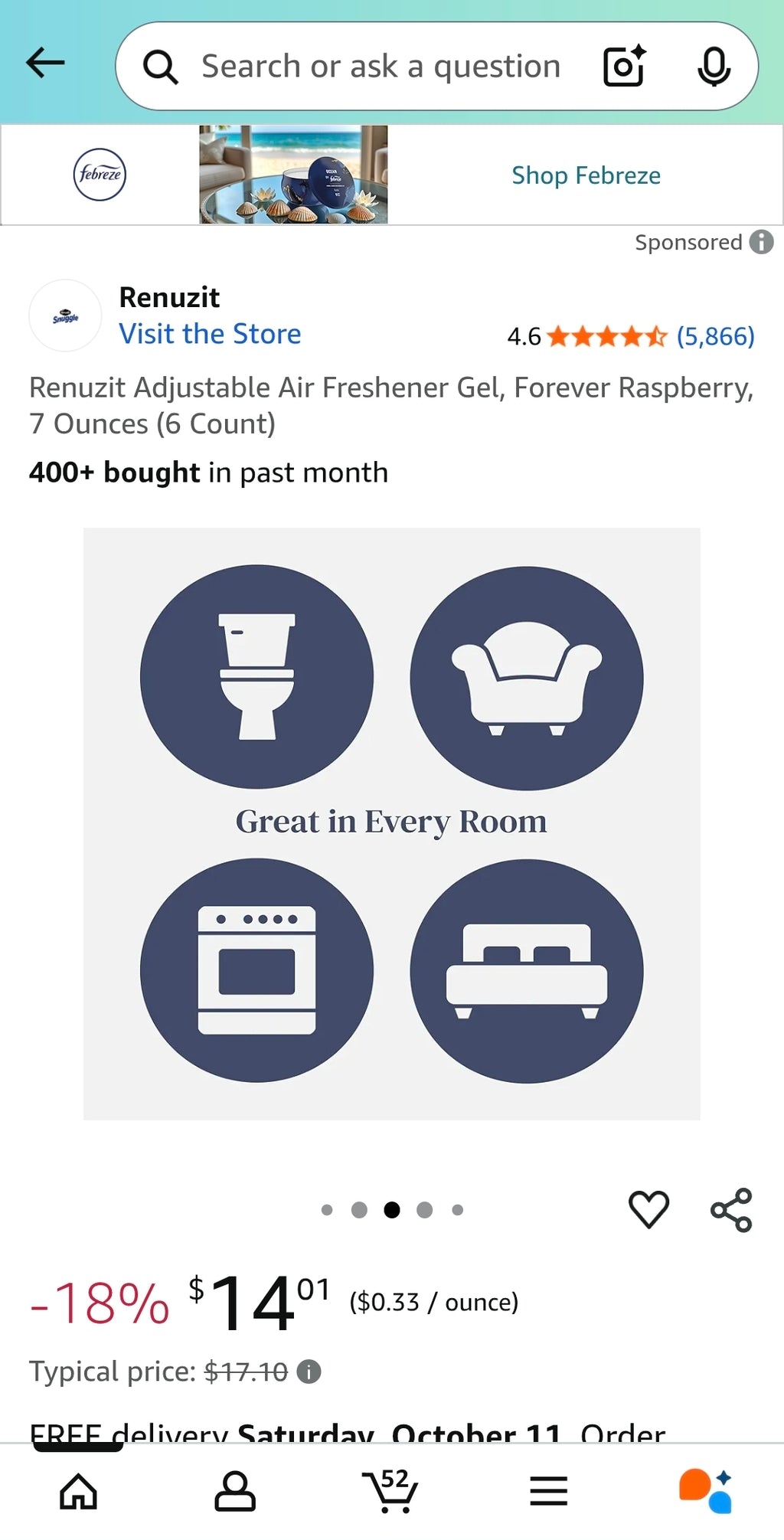 Renuzit Adjustable Solid Gel Air Freshener Cone, Forever Raspberry, Nonstop Freshness, 7 Ounces, 12 Cone